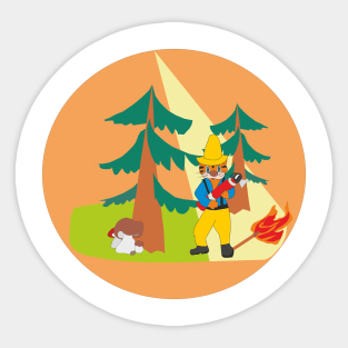 Cat fireman in the woods Sticker